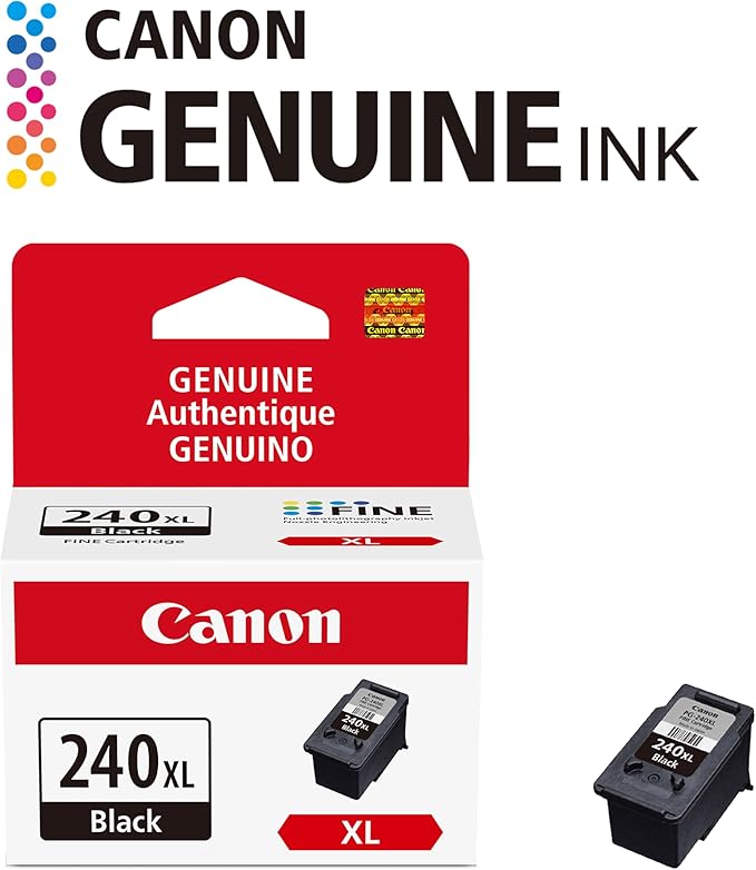 Canon PG-240 XL Genuine Black Ink Cartridge, Compatible with MG2120/3120/4120, MX512/432/472/372/392/522/532/452, MG2220/3220/4220/3520/3620, TS5120