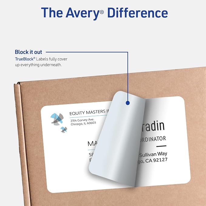 Avery Half-Sheet Printable Shipping Labels, 5.5" x 8.5" Customizable Stickers, White, 1,000 Blank Mailing Labels Total, Great for Mailing, Shipping, Organizing, and More (5-Pack of 5126)