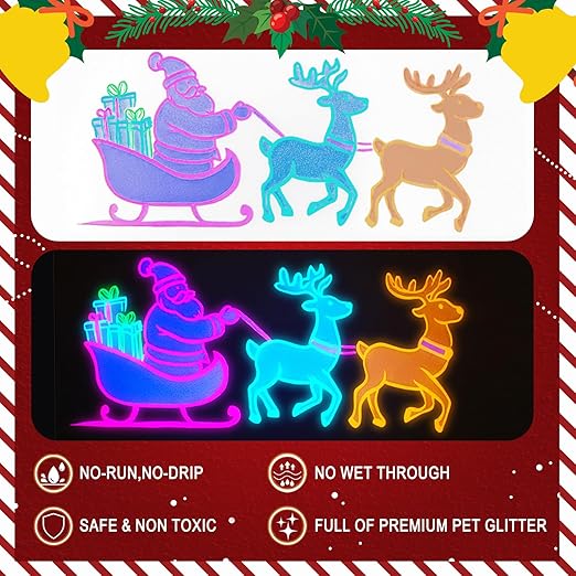 Matio 12 Pack Glitter Glue Stick Set, 6 Non-Toxic Washable Glue Pens & 6 Glow in The Dark Glue, Craft Glitter Bulk Gel, Assorted Color Slime Glues for DIY Art Project Painting Christmas Decor Supply