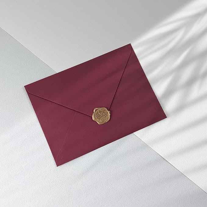 50 PCS Burgundy Colorful A7 Envelopes with Stickers, 5x7 Envelopes for Greeting Cards, Great for Invitations, Wedding Invitation, Birthday, Baby Shower, Graduation