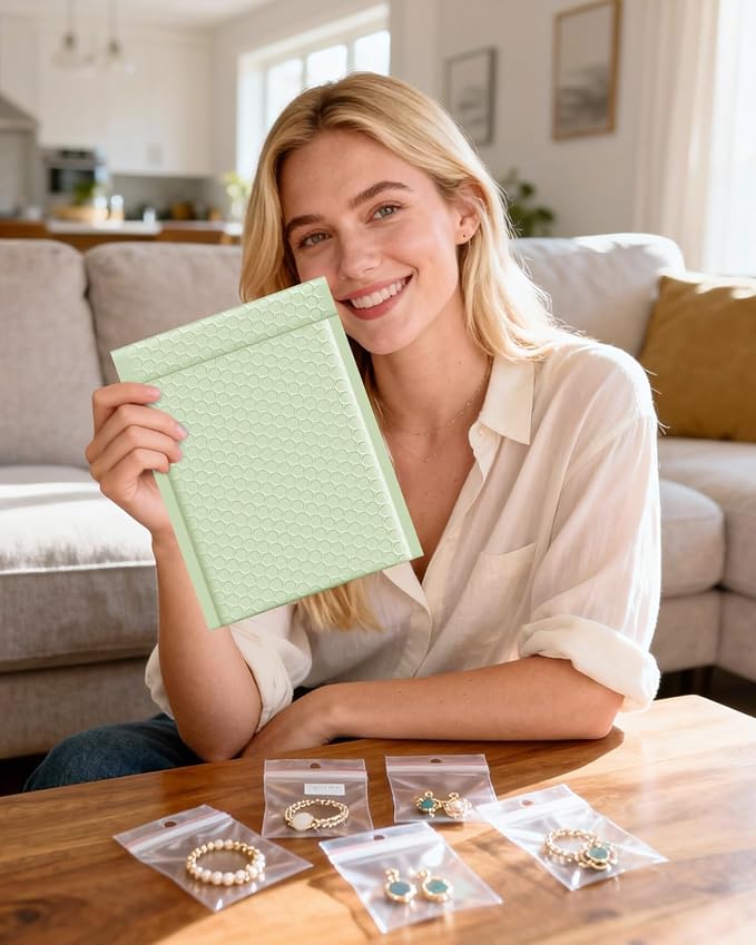 Metronic Bubble Mailers 6x10 Inch 100 Pack Mint Green Padded Envelopes | Usable Size 6x9" Waterproof Bubble Envelopes Bulk for Small Business Self-Seal Padded Mailers for Mailing Jewelry #0