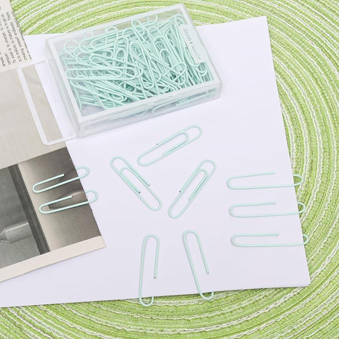 100 Pcs Green Paper Clips, 2 Inch (50mm) Colorful Paperclips | Vinyl Coated, Colored Jumbo Paper Clips, Rust Proof, for Office, School, DIY, Bookmarks and Document Organization