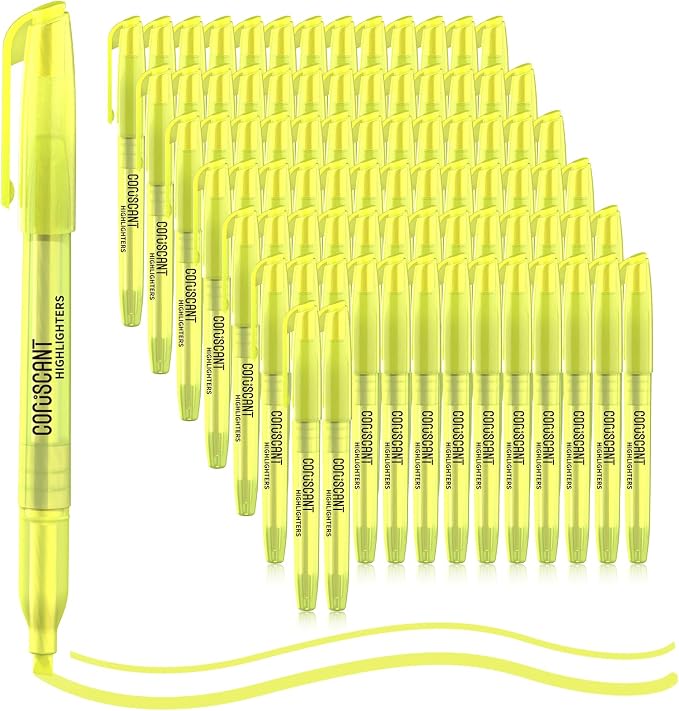 coruscant 80 packs of highlighters, yellow highlighter, wide chisel tip marking, quick drying, bulk fluorescent pen marking, non-toxic and tasteless, suitable for schools offices and home.