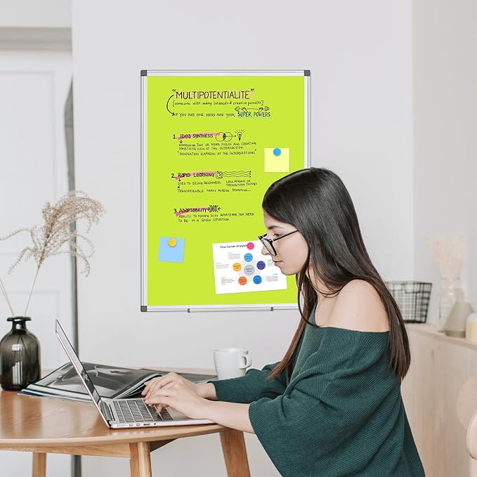 Double-Sided White Board Dry Erase Magnetic Whiteboard Wall 24x18 Green | Smooth Write & Clean, Durable 11-Layer, Aluminum Frame, Easy Wall Mount & Hanging, Full Kit for Home, Office, School