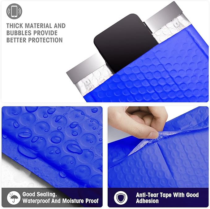 Metronic Bubble Mailers 6x10 25 Pack Usable Size 6x9" Royal Blue Bubble Mailers Waterproof Padded Envelopes Self-Seal Cushioning Bubble Envelopes for Packaging, Mailing, Shipping, Bulk #0