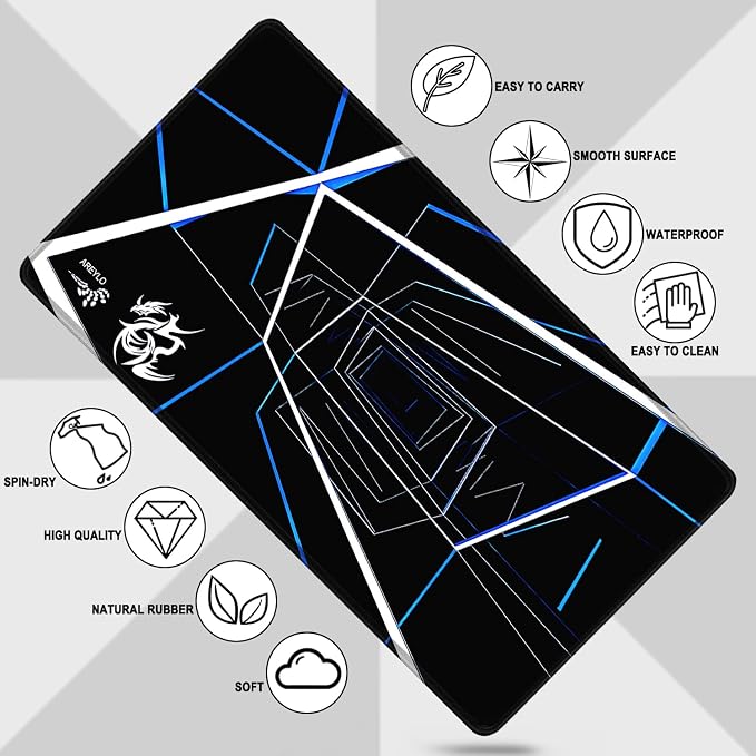 Gaming Mouse Pad Large, Waterproof Extra Large Mousepad with Stitched Edges, 31.5" x 15.7" Non-Slip Rubber Base Office Big Long Keyboard Pad for Office Gamer Home XXL, (Blue Square)