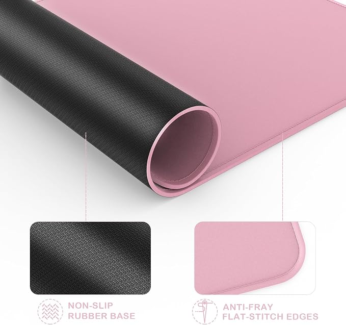 Mouse Pad with Stitched Edge, Multiple Patterns Computer Mouse Pads with Non-Slip Rubber Base, Washable Cloth Mousepad, for Gaming, Laptop, PC (Pink)