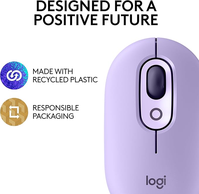 Logitech POP Mouse, Wireless Mouse with Customizable Emojis, SilentTouch Technology, Precision/Speed Scroll, Compact Design, Bluetooth, Multi-Device, OS Compatible - Cosmos
