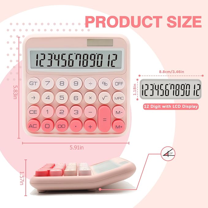 Gradient Pink Calculator, Big Button Calculator with Large LCD Display | Gradient Pink Calculator for Desk , Solar Calculator Powered by two Modes, Pink Desk Accessories