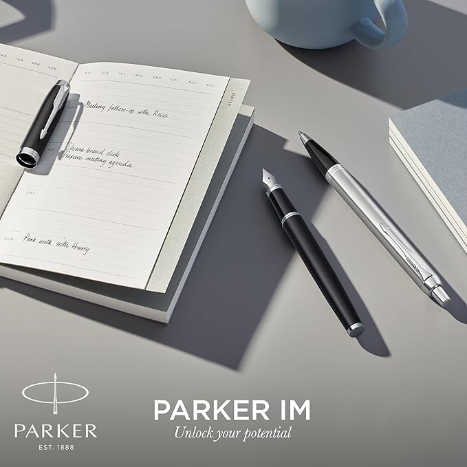 PARKER IM Rollerball Pen, Brushed Metal with Fine Point Black Ink Refill, Gift Box (1931663)