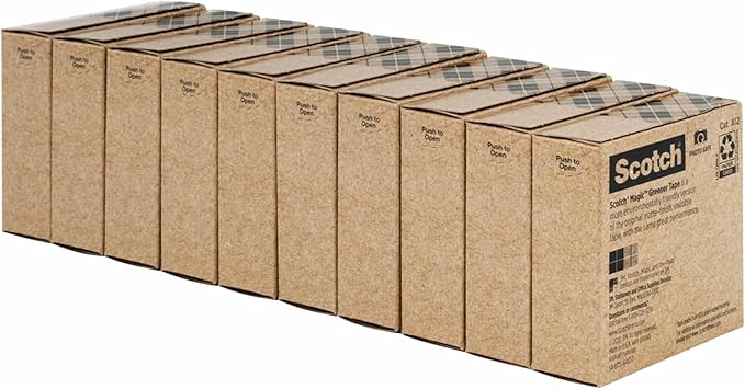 Scotch Magic Greener Tape, 10 Rolls, Numerous Applications, Invisible, Engineered for Repairing, 3/4 x 900 Inches, Boxed (Pack of 12)