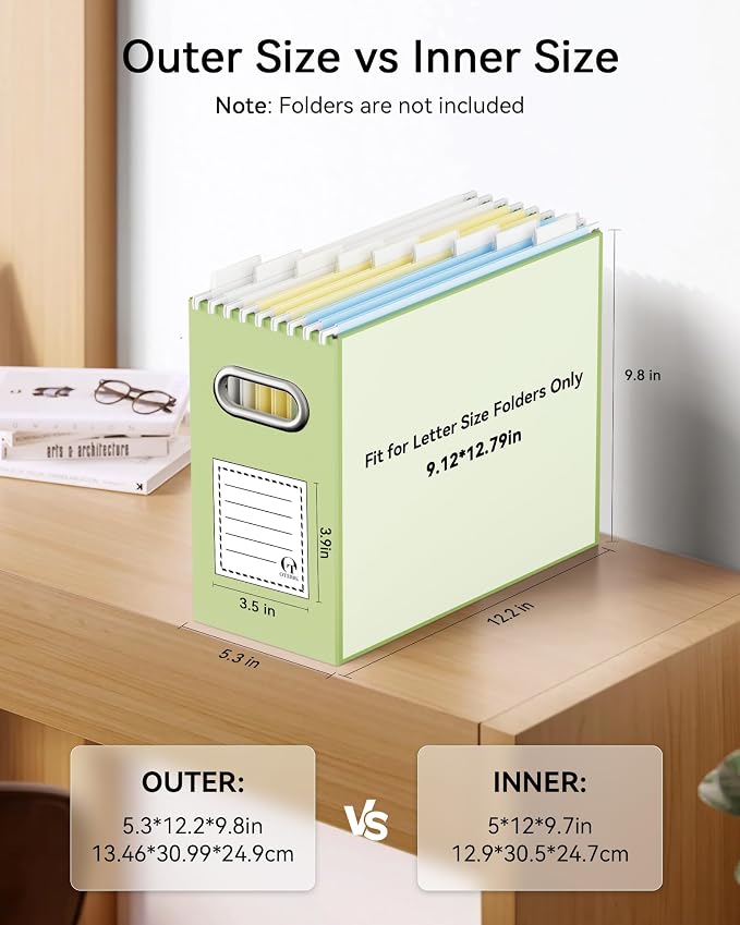 Portable Collapsible Cardboard File Box with Handle for Letter-Size | 2-Pack. Stainless Steel Handle. Label Stickers Included. Fits Letter Folders (Not Included). Home, Office, School, Dorm, Tax.
