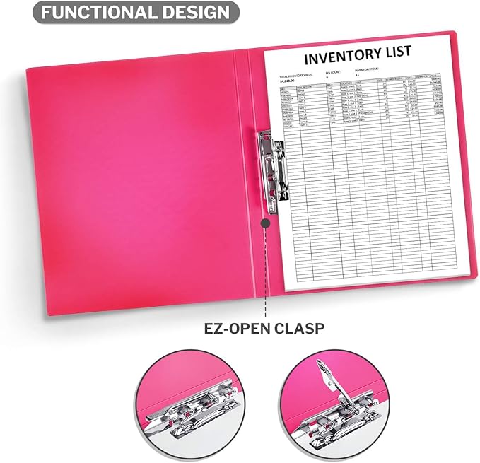 CRANBURY Punchless Clamp Binder (4-Pack, Assorted Colors), Ringless Binder Holds 100 Letter Size Pages, Documents, 8.5x11 Folder with Metal Clip for Home or Office, Transparent Acid-Free Poly