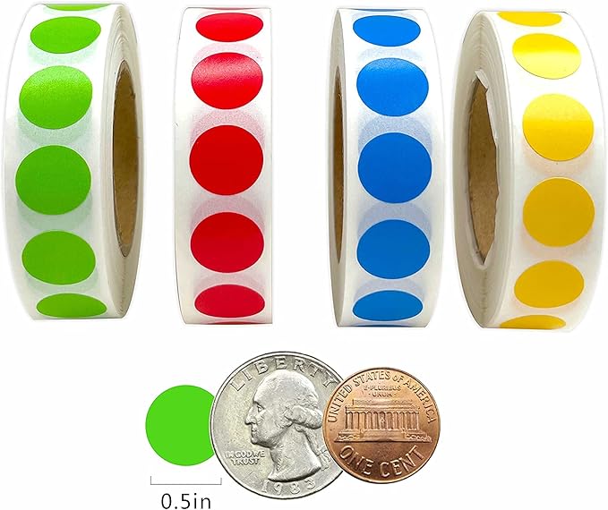 PARLAIM 4000PCS 1/2" Inch Round Color Code Dot Stickers, 0.5 inch Circle Label Dispenser Box for Office, Home Toddlers Learning (Light Green Red Yello
