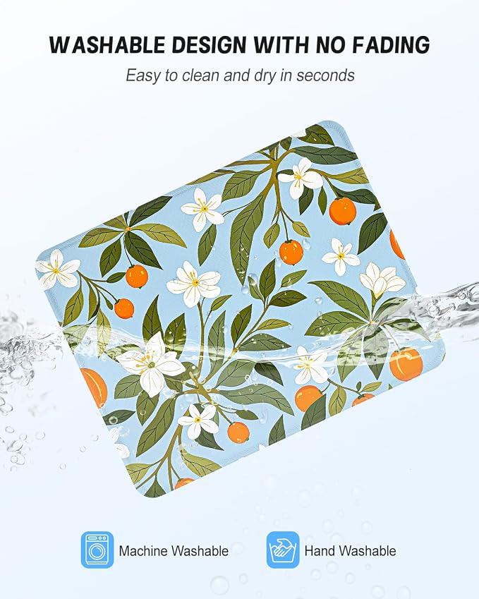 Mouse Pad, Cute Mouse Mat, 10" x 8", Light Blue Flower | Square Waterproof Gaming Computer Mat, Textured Top, Stitched Edges, Non-Slip Rubber Base for Office Home Laptop Keyboard