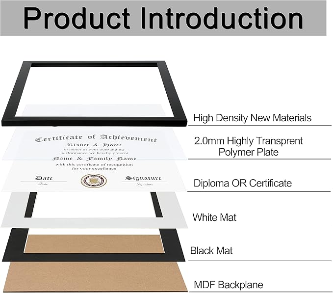 ELSKER&HOME 11x14 Diploma Frame, 8.5x11 Certificate&Document with Mat or 11x14 Inch Without Mat, Black Frames, Display Degree or Award Frames (White with Black Rim)