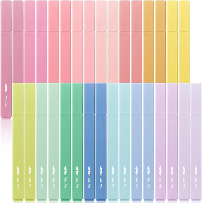Mr. Pen- Aesthetic Highlighters No Bleed Bulk, 32 Pack, Pastel Color | Chisel Tip, Cute Highlighters Assorted Colors for Journaling, Highlighting, Underlining, Fast Dry, Back to School Supplies