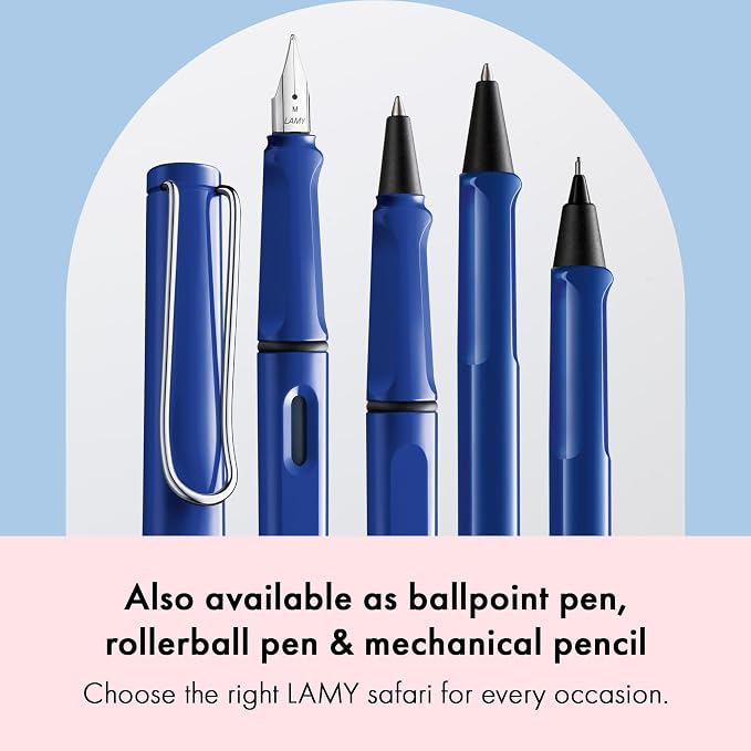LAMY safari blue - Fountain Pen with ergonomic grip & polished steel nib in size EF - ideal for any Writing & Calligraphy - including LAMY T 10 blue cartridge - Right-Handed