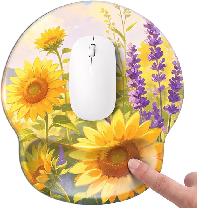 Mouse pad with Wrist Rest,Relieving Pain Memory Foam Computer pad, Ergonomic Desktop Mouse, Silicone Material Mouse pad, with Non-Slip PU Base (Sunflower)