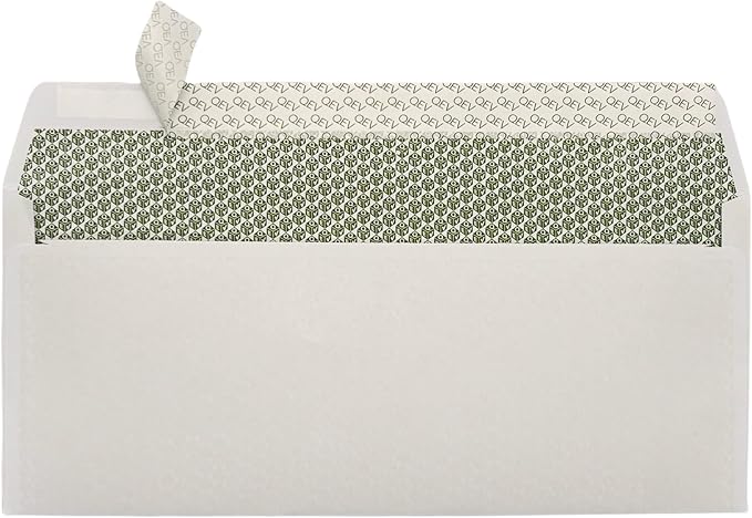 100 count #10 Self Seal Security Letter Size Envelopes, No. 10 or 4.1/8" x 9.1/2", 24 lb White Paper, Windowless