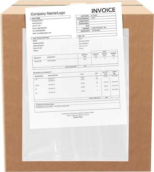1000 Count 9.5" x 12" Shipping Label Envelopes, Clear Packing List Pouches with Self-Adhesive Back, Top Loading for Shipping Labels Sleeves, for Packing Slips, Labels Invoices & Paperwork. GPI
