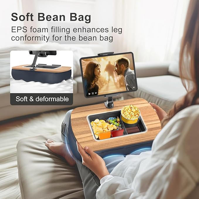 Tablet Pillow Stand for Lap Use,Adjustable iPad Holder with Snack Bowl,360° Rotating Clip for 4.7-13" Kindle,Phone,Tablet.Ideal for Hands-Free Reading and Relaxation on Bed,Couch,Recliner,Gray