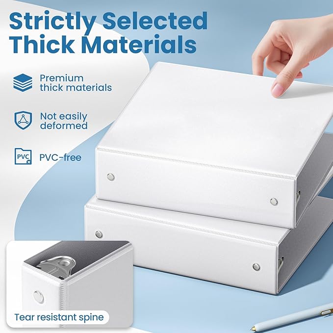 SUNEE 2 Inch Binders 3 Ring 4 Pack, PVC-Free Clear View 2" Binders (Fits 8.5x11 Inches) for School, Office & Home Use, White