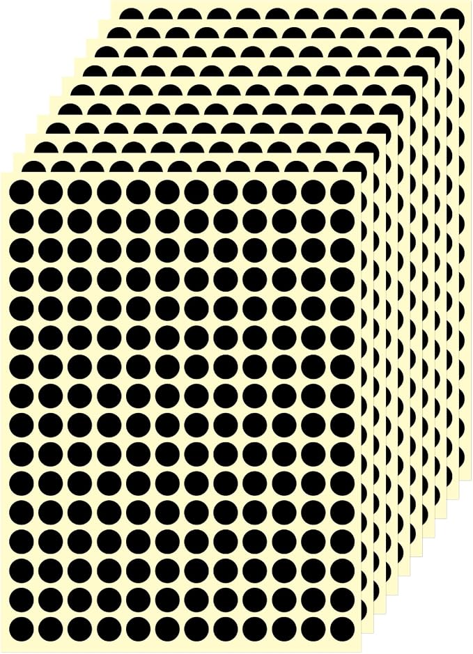 3/8" Small Colored Dot Stickers 2880 PCS Round Circle Stickers Tiny Black Coding Labels Mini Sticker for Office,Classroom (Black, 3/8" (10 mm))