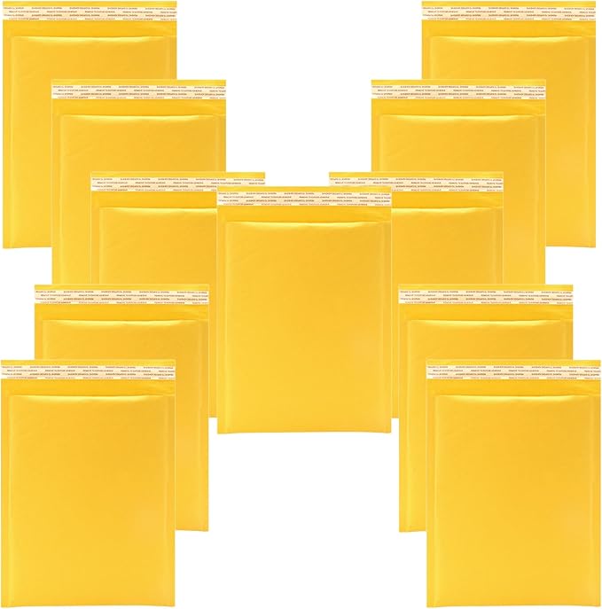 Kraft Bubble Mailers 6x8 Inch 12 Pack Self Seal Padded Envelopes Small Bubble Envelopes Bulk Mail Shipping Bags for Jewelry Makeup Supplies (Yellow)