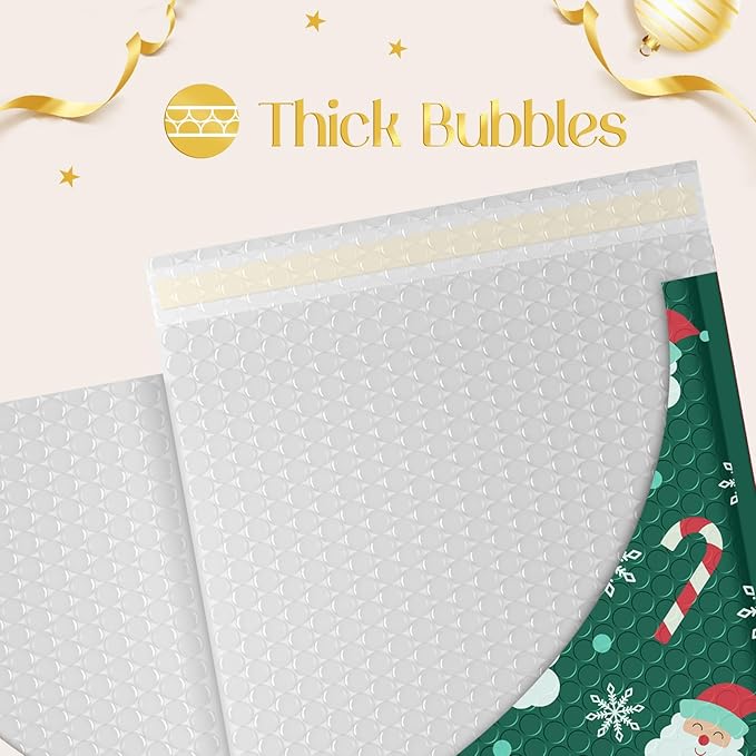 Fuxury Bubble Mailers 8.5x12 Inch 10 Pack Christmas Padded Envelopes Usable Size 8.5x11" Thick Mailing Envelopes Bubble Opaque Padded Mailers Shipping Bags for Mailing Jewelry Makeup Small Business #2