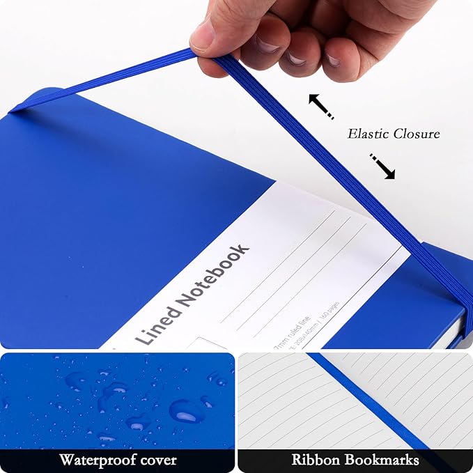 deli 6 Pack Blue Lined Journal Notebook for Work, Moleskine Notebooks, A5 (5.5"x8.3"), 160 Pages Hardcover Journaling Notebooks, Blue College Ruled Notebooks for Notes-taking/Work/Travel