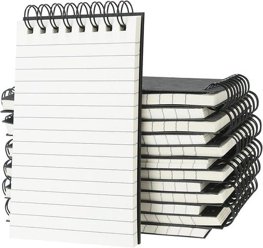 12 Pack Pocket Notebooks, 3x5 inch Small Notepads, Mini Spiral Notebook, Little Pocket Size, Lined College Ruled Paper, Memo Note Pads for Home, Office, School, Travel (Black)