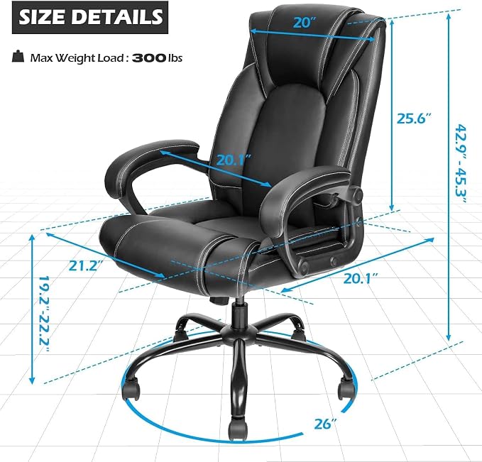 OUTFINE Office Chair Executive Office Chair Desk Chair Computer Chair with 5-Year hydrolysis-Resistant Leather Spring Cushion Ergonomic Support Tilting Function Upholstered in Bonded Leather Black | Spring cushion comfort, 5-year leather. BIFMA sturdy,...