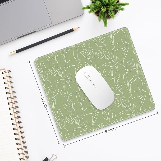 Mouse Pad, Minimalism Marble Style Computer Pad, Anti-Slip Rubber Mouse Mat with Stitched Edges for Gaming, Office, Laptop, PC, Women, 9" x 8" Thick 3 mm, Greenleaf-02