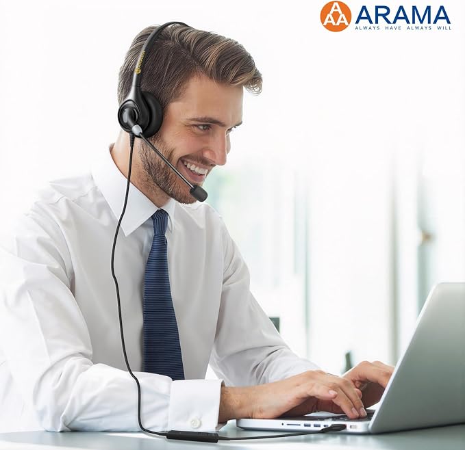 Arama USB Headset with Microphone (A600MONO) – Noise Cancelling, Inline Volume & Mute Control, USB-A & USB-C Compatible for Computer, Laptop, Mac, Zoom, Teams, Skype