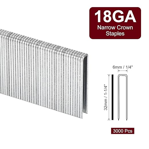 uxcell 18 Gauge Narrow Crown Staples 1/4" x1-1/4, 3000Pcs Galvanized Steel for Pneumatic, Electric Stapler, White