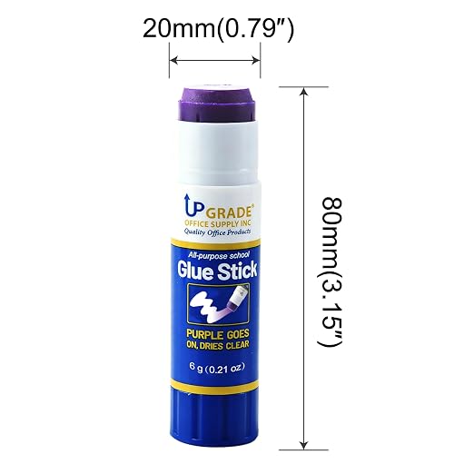 Upgrade Office Supply Glue Sticks, 6g, 30 Count, Purple Goes On Dries Clear | Acid-Free, Washable Non Toxic, for Classroom, Office, Art, Craft and Poster Projects
