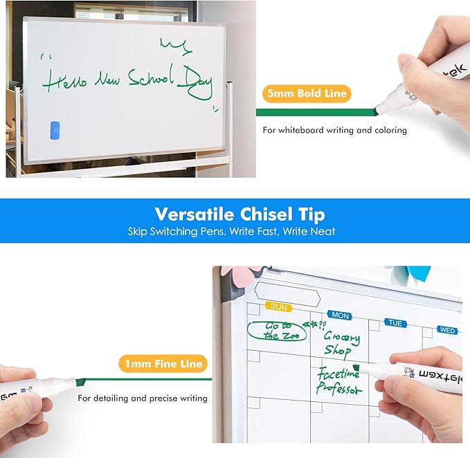 maxtek Green Dry Erase Markers 4 Count with 1 Magnetic Eraser, Low Odor Chisel Tip for Office, School, Classroom