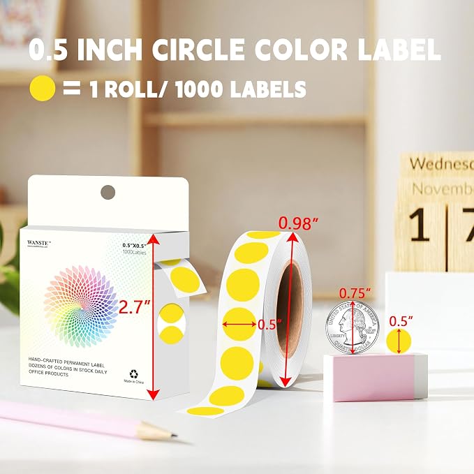 1000 PCS Colored Dot Stickers 1/2" Round Circle Colored Coding Labels Dot Stickers for Toddlers,Classroom,Office (Yellow)