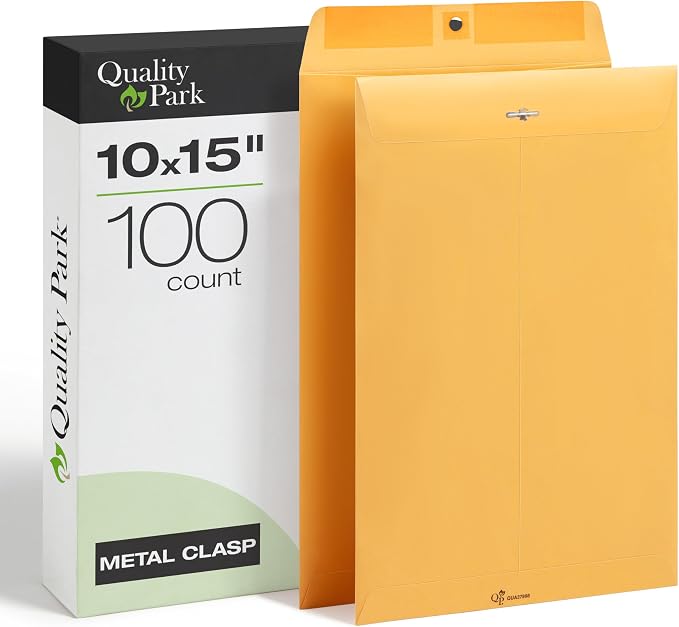 Quality Park Clasp Envelopes, Brown Kraft, 10 x 15 inches, Box of 100 (37898)