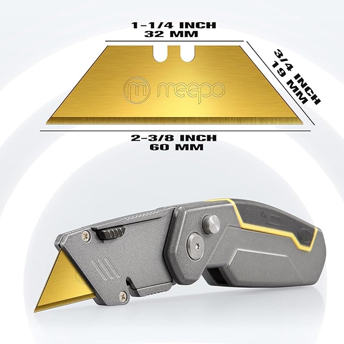 50-Pack Utility Knife Blades, Titanium Fully Plated, Durable SK-2 Razor Blades for Utility Knife Box Cutter, Never Rust, Extra Durable