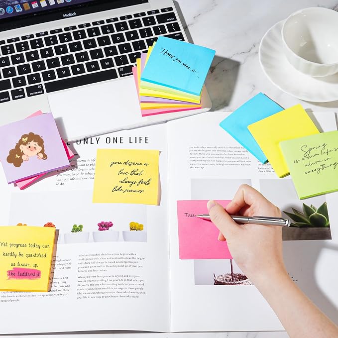 48 Pads Sticky Notes 3x3 in, 42 Sheets/Pad, 2016 Sheets Total - Super Sticky, Bright Colors, Sturdy Recyclable Paper Box, Shareable Bulk Pack for Office, School & Home