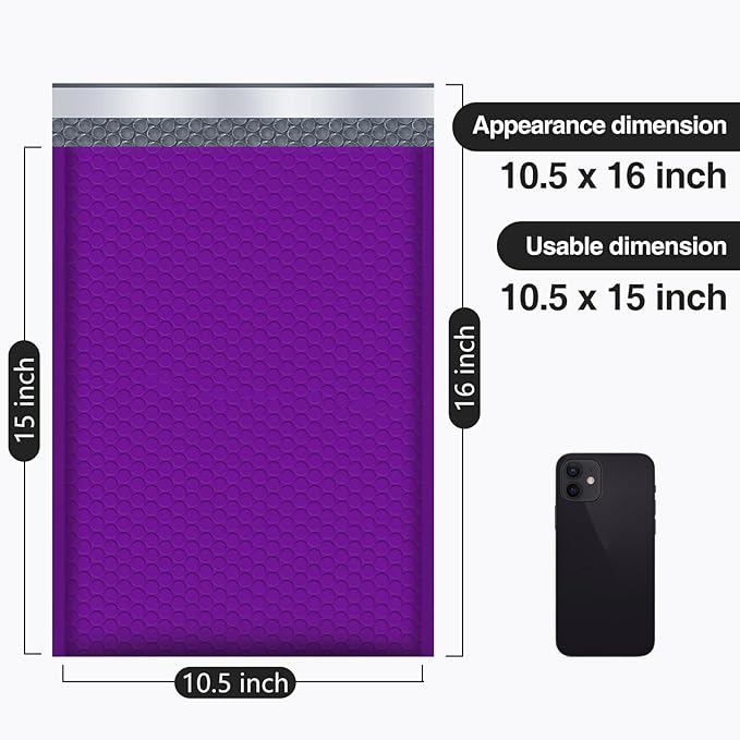 UCGOU Bubble Mailers 10.5x16 Inch 40 Pack Usable Size 10.5x15 Inch Large Padded Envelopes Purple Waterproof Packaging Bags for Shipping Self Seal Strong Adhesion Envelopes for Jewelry Makeup Supplies