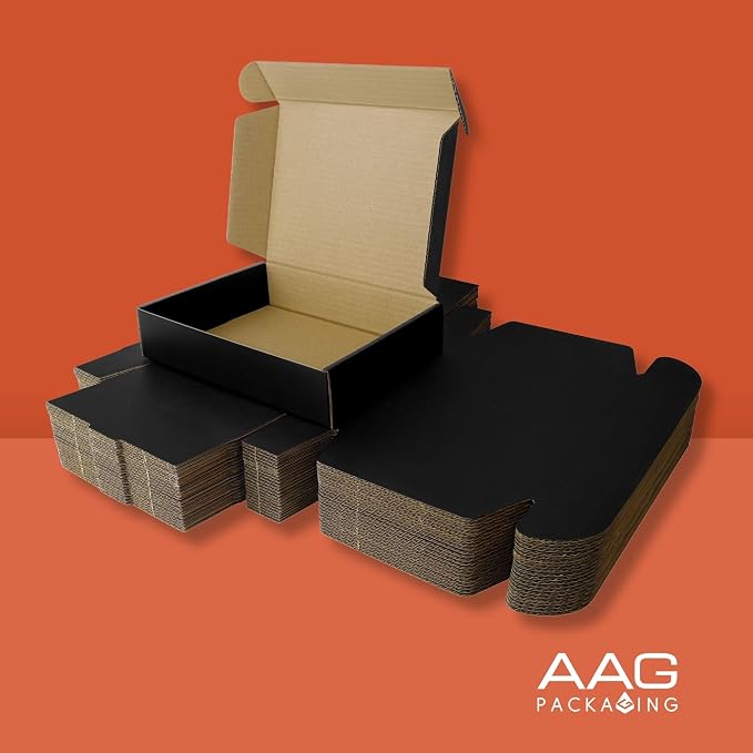 Corrugated Shipping Box Mailers, Kraft Brown, Triple-Layer Board Secure Slot Closure (Black, 9"x6.5"x2" / Set of 20)