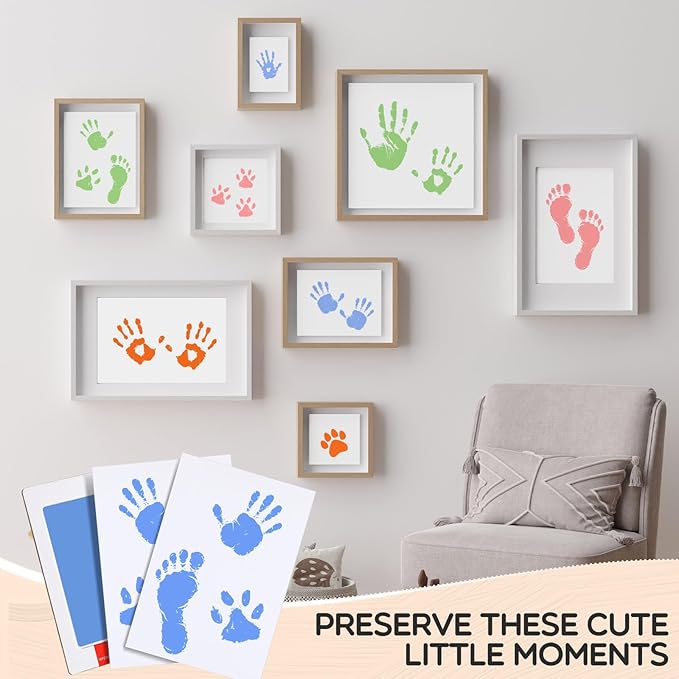 Jetec 8 Set Inkless Baby Footprint and Handprint Kit, Clean Touch Ink Pad for Baby Hand and Footprints, Dog Paw Print Kit with Ink Pads and Imprint Cards for Newborns Babies Pets Gifts (4 Colors)