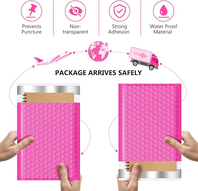 Bubble Mailers 52 Pack 4x8inch Rose Poly Mailers Self-Seal Padded Envelopes Waterproof Bubble Opaque Padded Mailers Shipping Bags for Businesses to Pack and Mail Jewelry Cosmetics