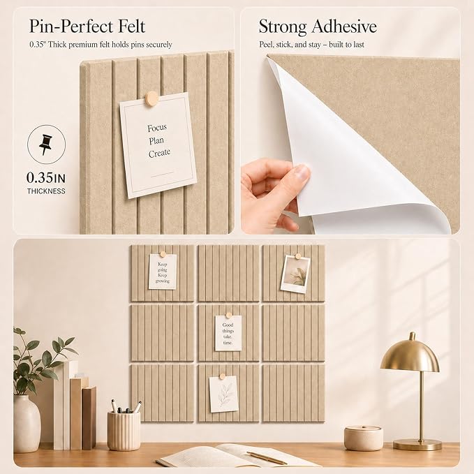 Stripe Felt Bulletin Board Tiles, Cork Board Alternative 48 x 36 in | 0.35 in modular felt wall tiles for notes, photos, schedules, reminders in offices, classrooms, home and office workspaces
