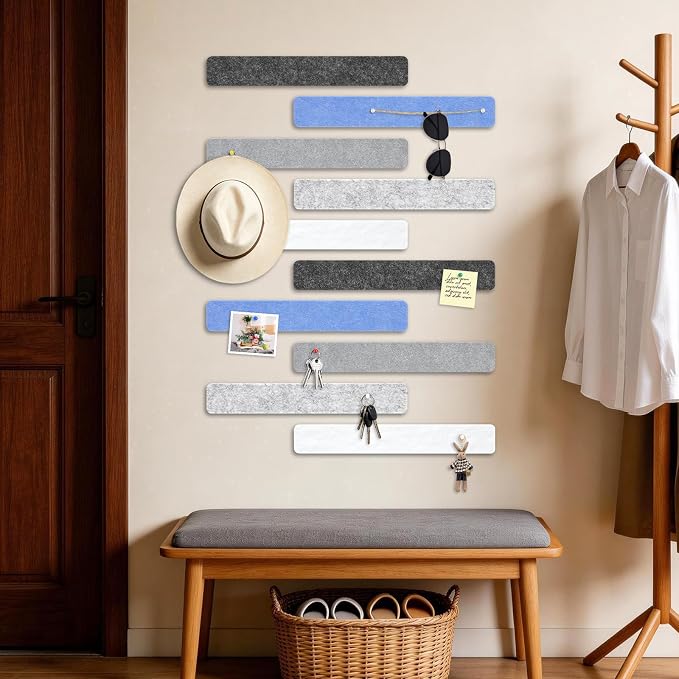 DOLLAR BOSS 10-Pack 13"x2" Felt Board Strips, Cool Gradient Mix | Small Cork Board for Walls, Alternative Bulletin Pin Board, Bar Strip, For Office Home Door Fridge, Includes 40 Pins