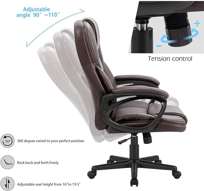 Furmax Office Executive Chair High Back Adjustable Managerial Home Desk Chair, Swivel Computer PU Leather Chair with Lumbar Support (Brown)