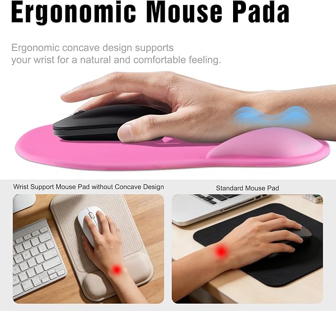 Ergonomic Mouse Pad with Wrist Rest - Gel Wrist Support Mousepad with Non-Slip PU Base for Computer, Laptop, Office & Home